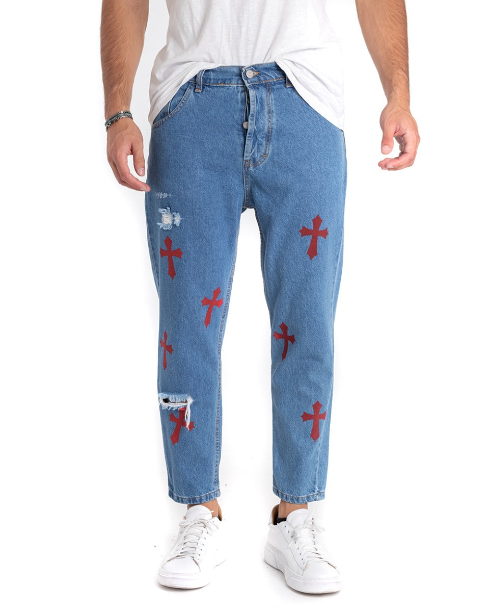 Men's Loose Fit Denim Jeans Trousers With Five Pocket Print GIOSAL-P5349A