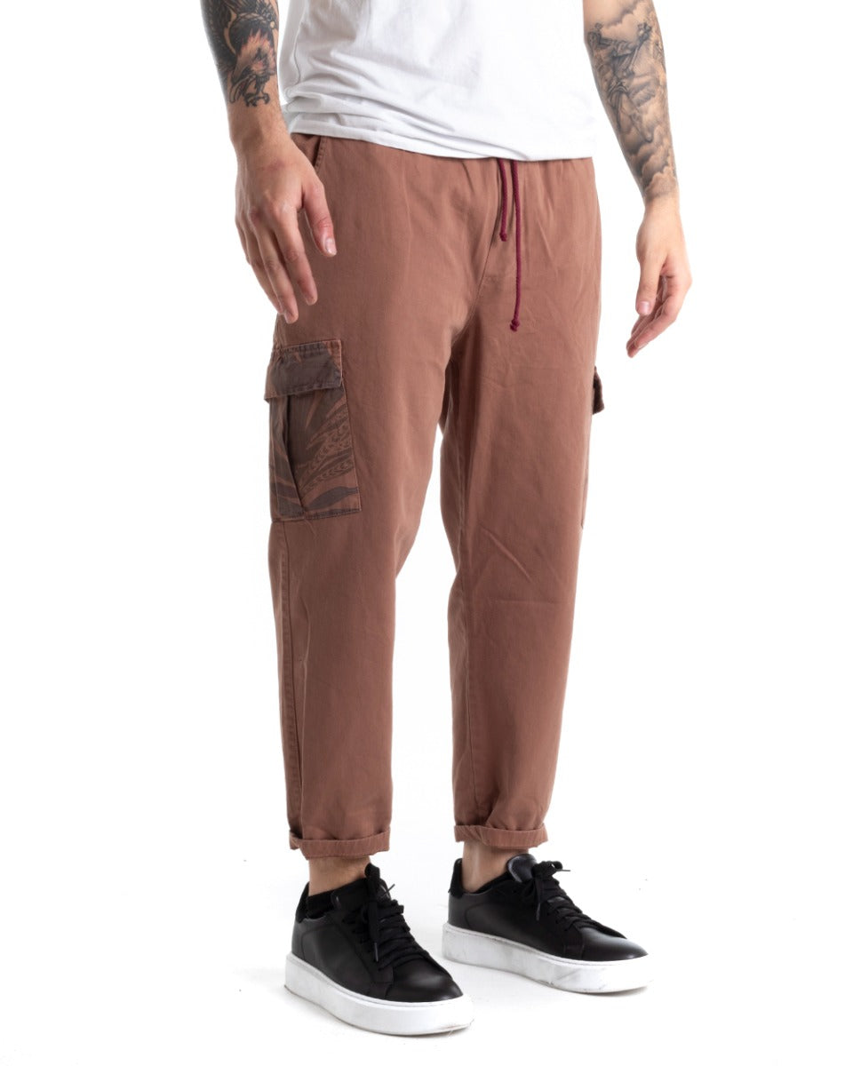 Pantaloni Uomo Pantalaccio Cargo Tasconi Coulisse Tinta Unita Camel GIOSAL-P5368A