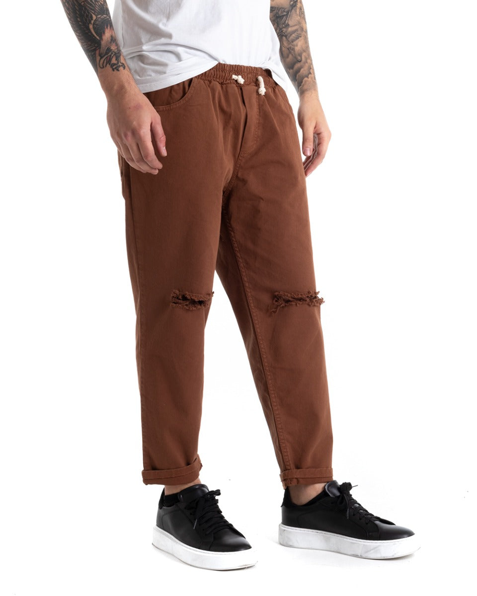 Pantaloni Jeans Uomo Regular Fit Tabacco Pantalaccio Taglio al Ginocchio Casual GIOSAL-P5369A