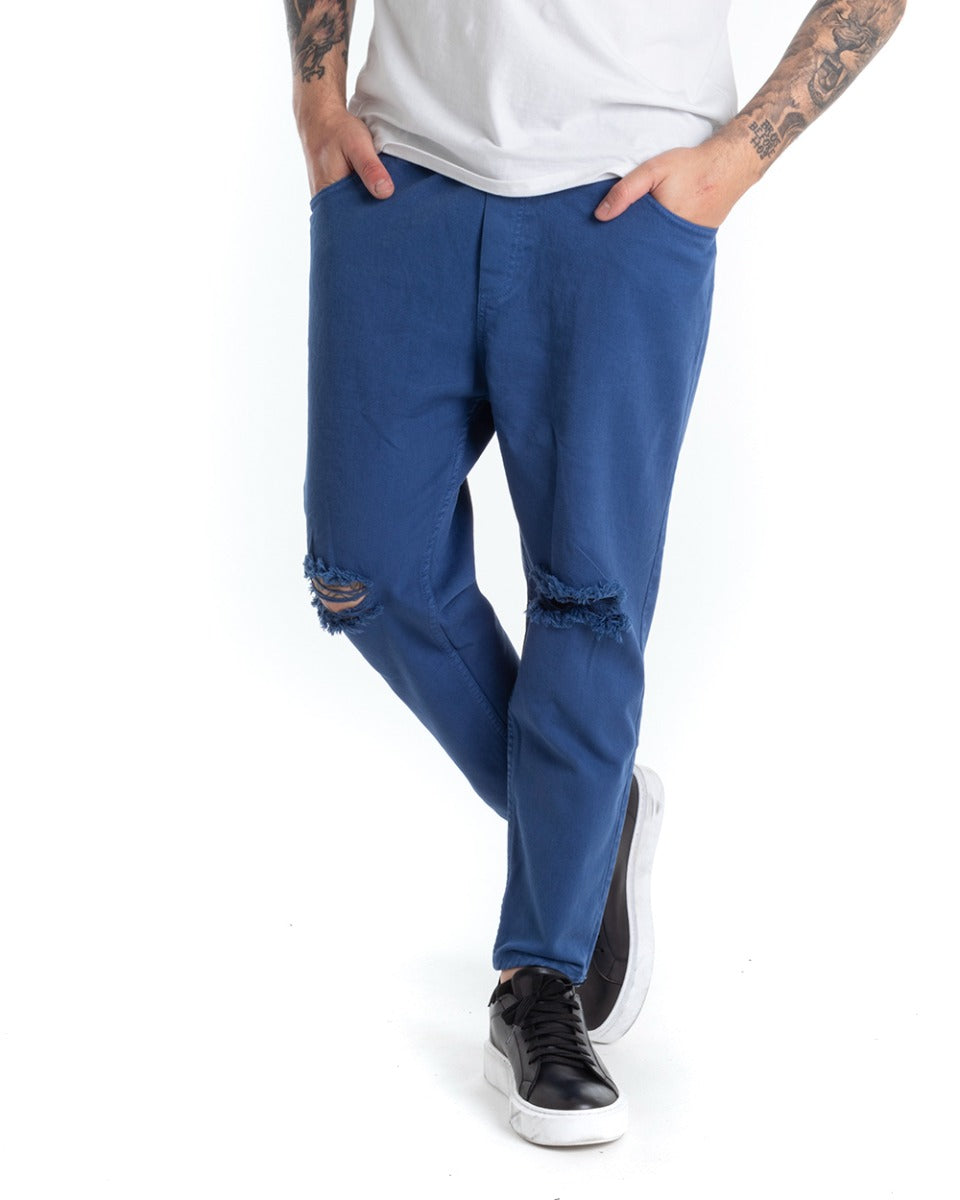 Men's Jeans Trousers Regular Fit Royal Blue Casual Knee-Length Cut GIOSAL-P5370A