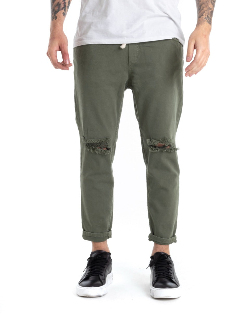 Pantaloni Jeans Uomo Regular Fit Verde Pantalaccio Taglio al Ginocchio Casual GIOSAL-P5371A
