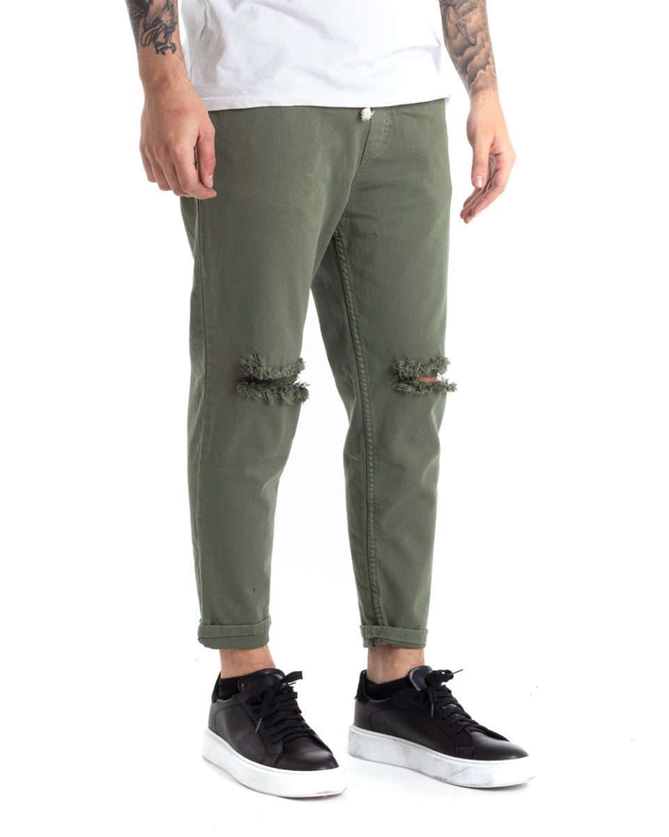 Pantaloni Jeans Uomo Regular Fit Verde Pantalaccio Taglio al Ginocchio Casual GIOSAL-P5371A