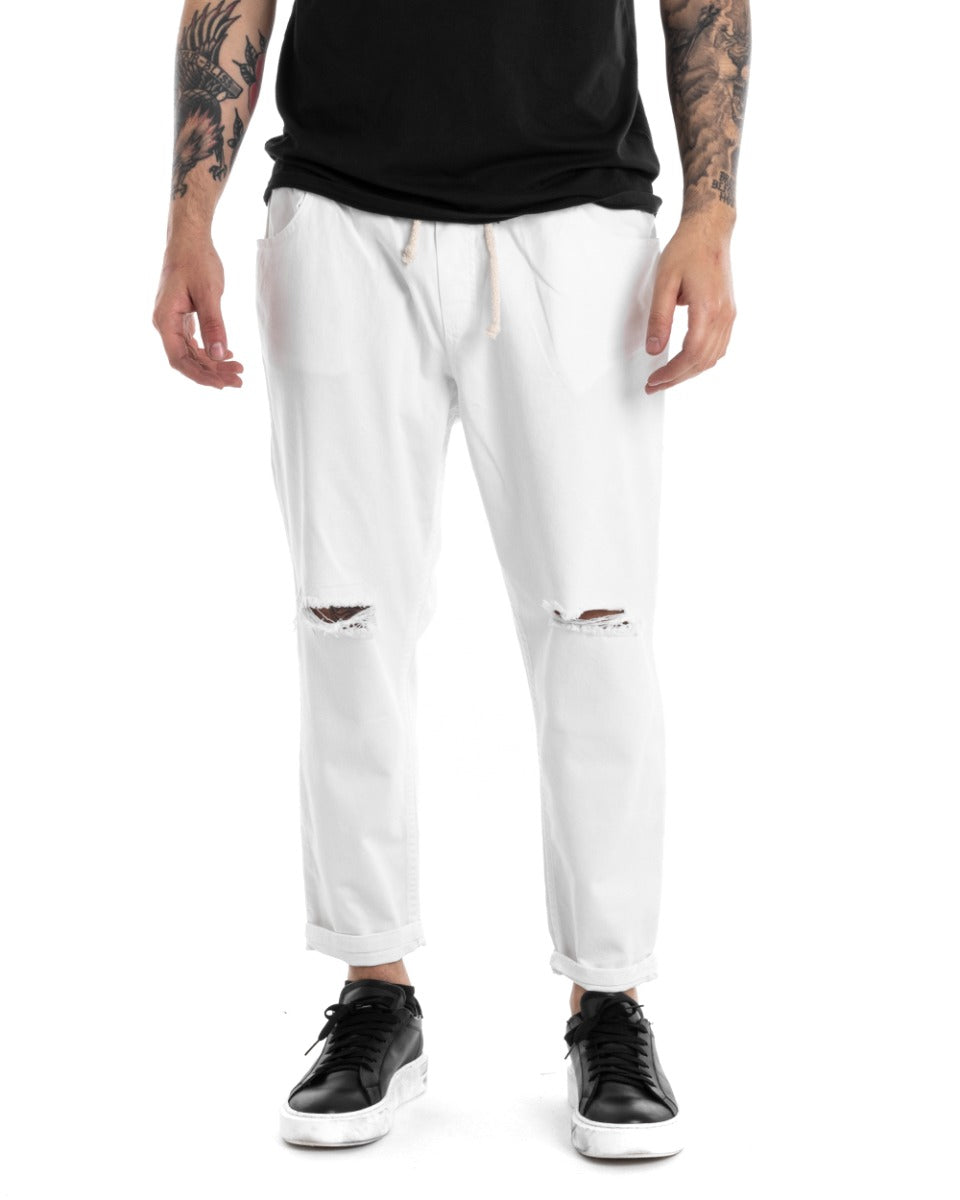 Men's Jeans Trousers Regular Fit White Casual Knee-Length Cut GIOSAL-P5373A