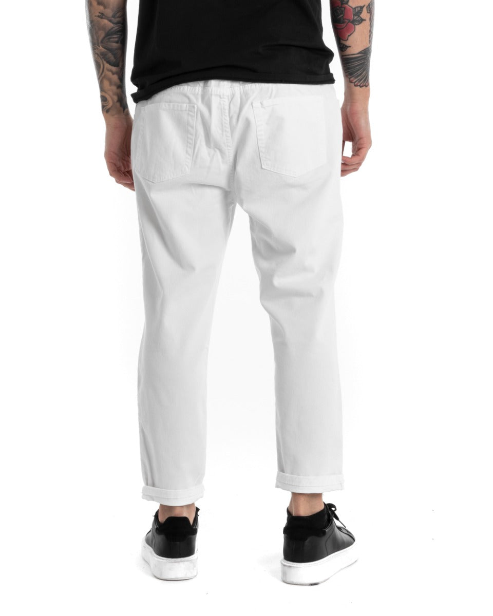 Men's Jeans Trousers Regular Fit White Casual Knee-Length Cut GIOSAL-P5373A