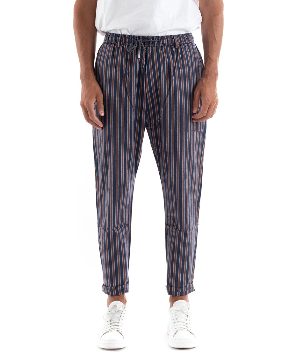 Men's Elastic Long Striped Blue Bordeaux Casual Trousers GIOSAL