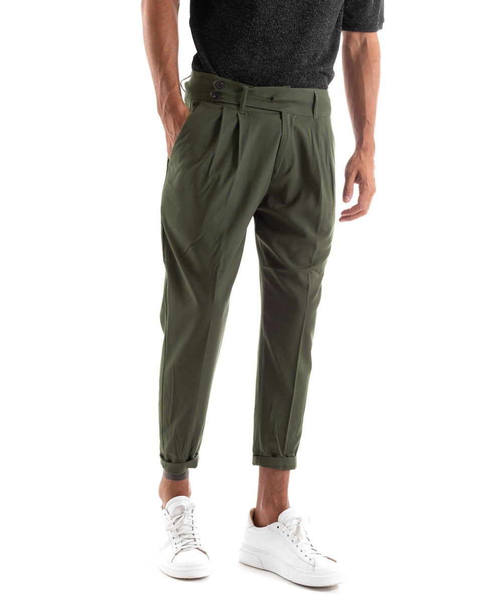 Pantaloni Uomo Abbottonatura Allungata Fibbia Alta Classico Pinces Elegante Verde GIOSAL-P5379A