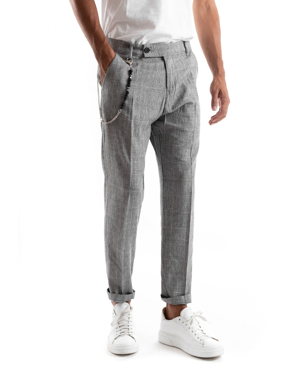 Men's Long Pants with Elongated Button Plaid Casual Gray GIOSAL