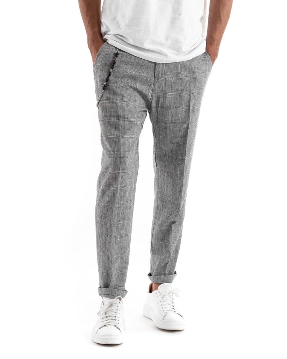 Men's Long Pants with Elongated Button Plaid Casual Gray GIOSAL