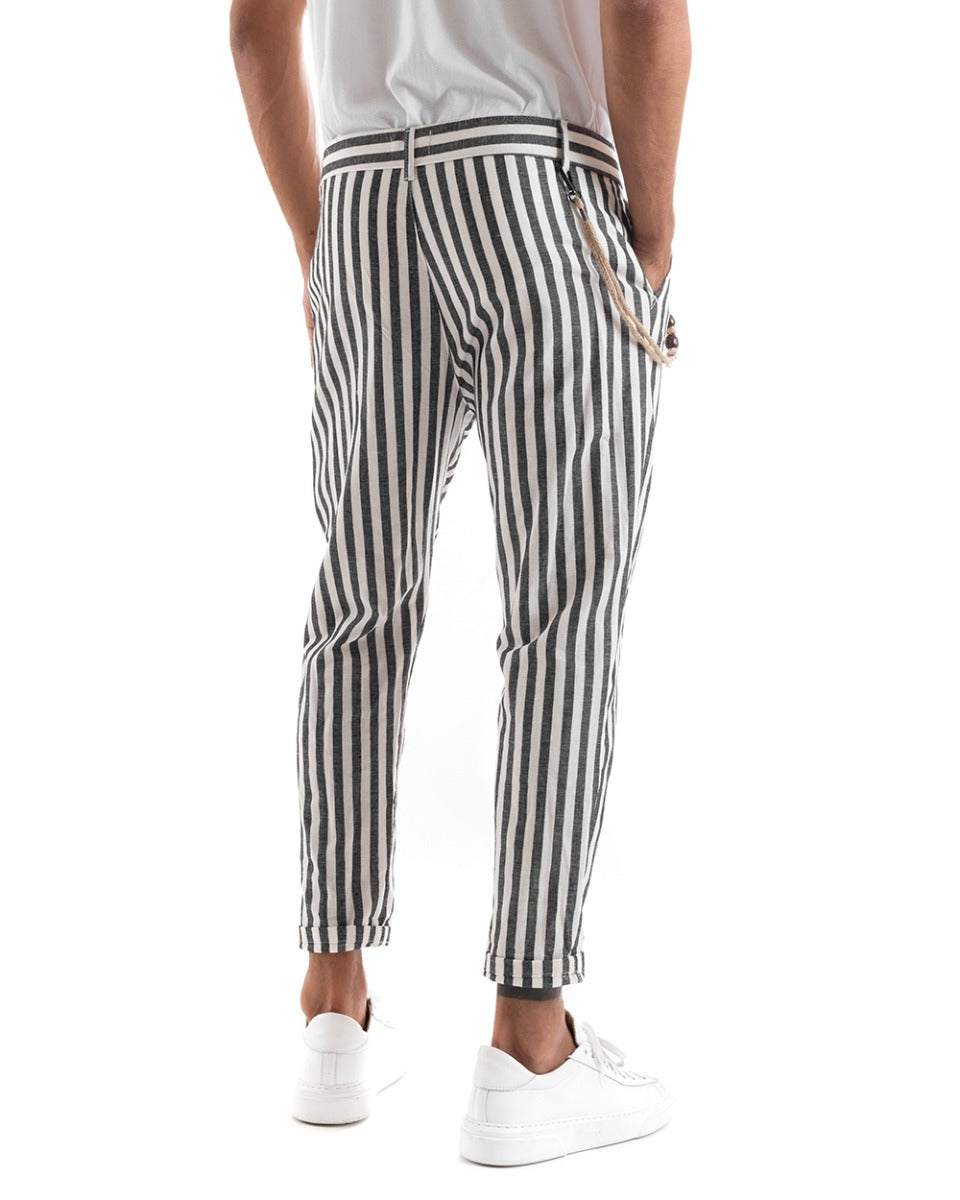 Men's Long Striped Button Pants Black White Casual GIOSAL