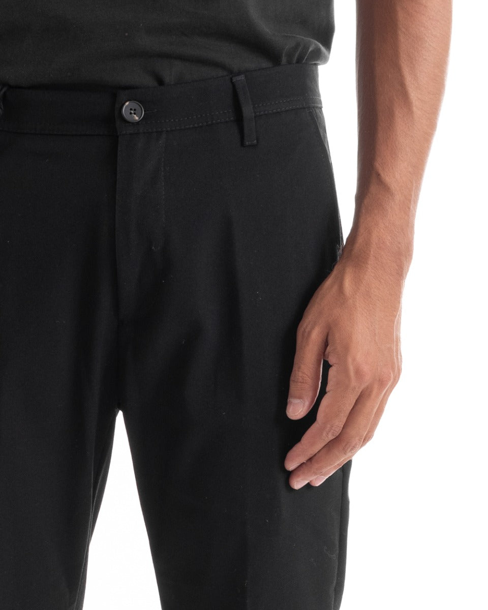 Men's Long Black Solid Color Casual Long Trousers GIOSAL