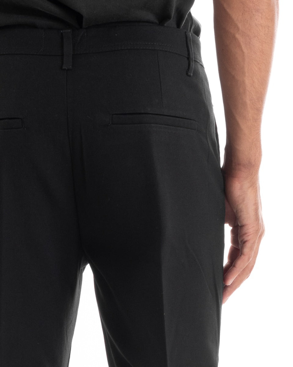 Men's Long Black Solid Color Casual Long Trousers GIOSAL