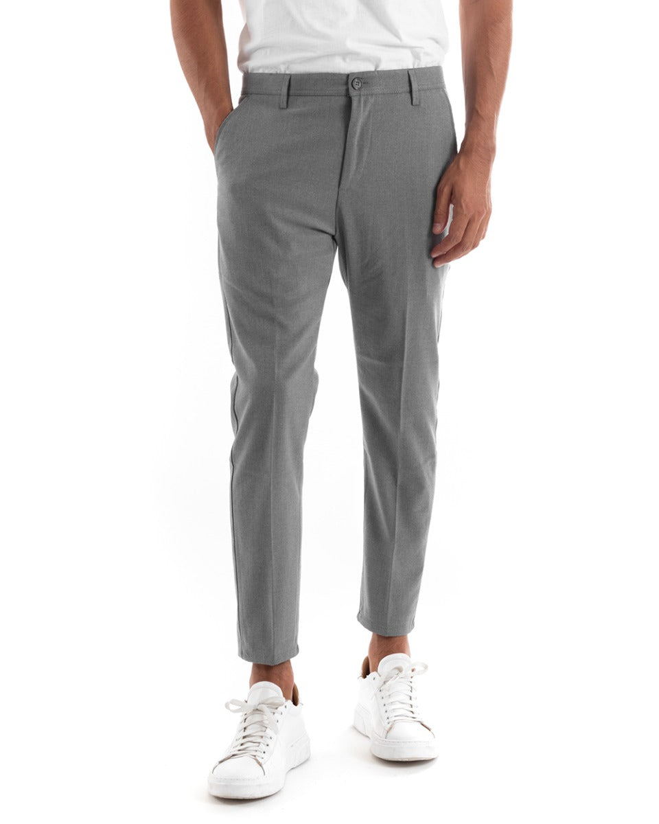 Men's Long Gray Solid Color Casual Long Trousers GIOSAL
