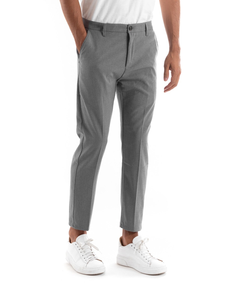 Men's Long Gray Solid Color Casual Long Trousers GIOSAL