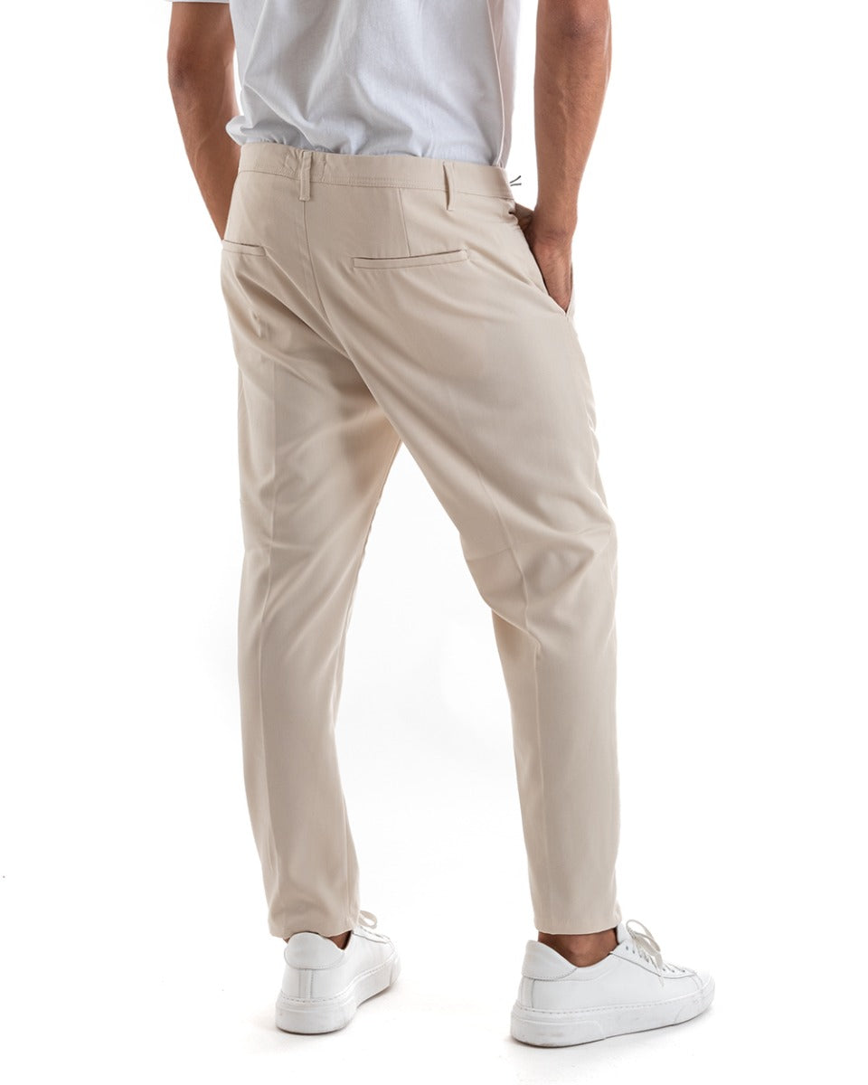 Pantaloni Uomo Tasca America Slim Classico Capri Casual Beige GIOSAL-P5391A
