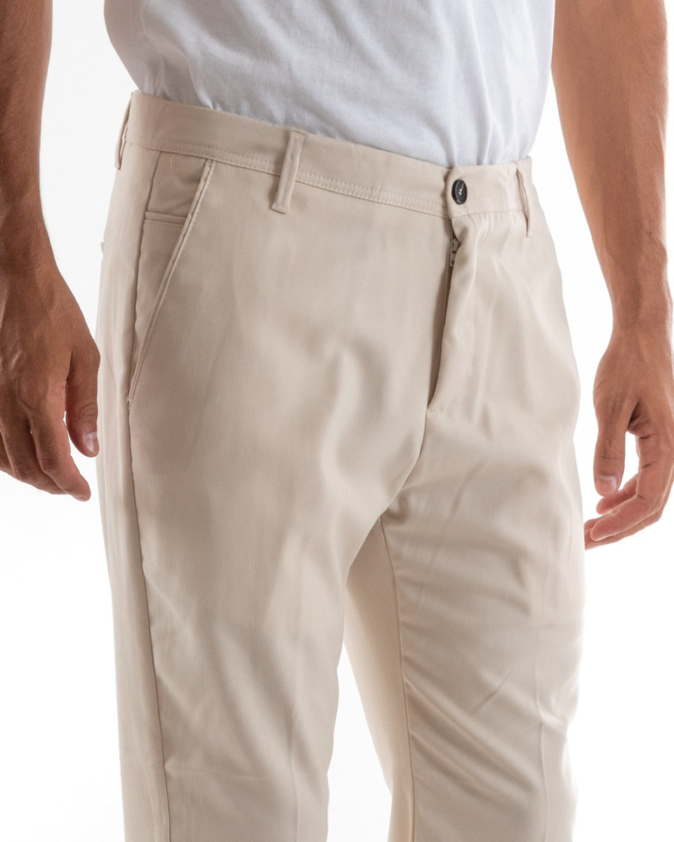 Pantaloni Uomo Tasca America Slim Classico Capri Casual Beige GIOSAL-P5391A