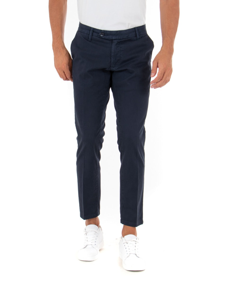 Men's Pants Capri Elongated Button American Pocket Classic Solid Color Blue GIOSAL