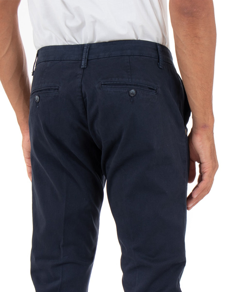 Men's Pants Capri Elongated Button American Pocket Classic Solid Color Blue GIOSAL