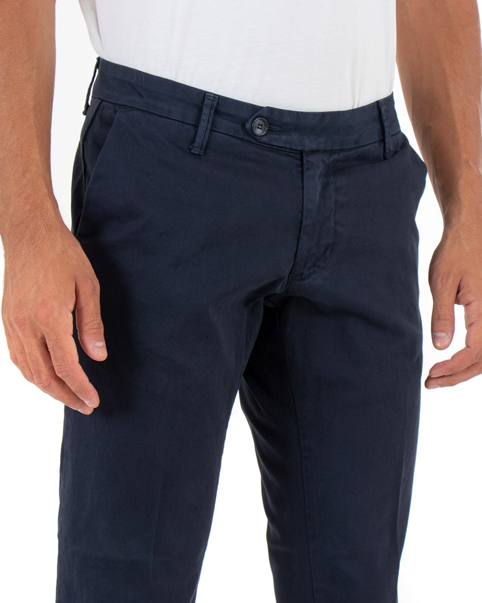 Pantaloni Uomo Tasca America Capri Classico Abbottonatura Allungata Blu GIOSAL-P5396A