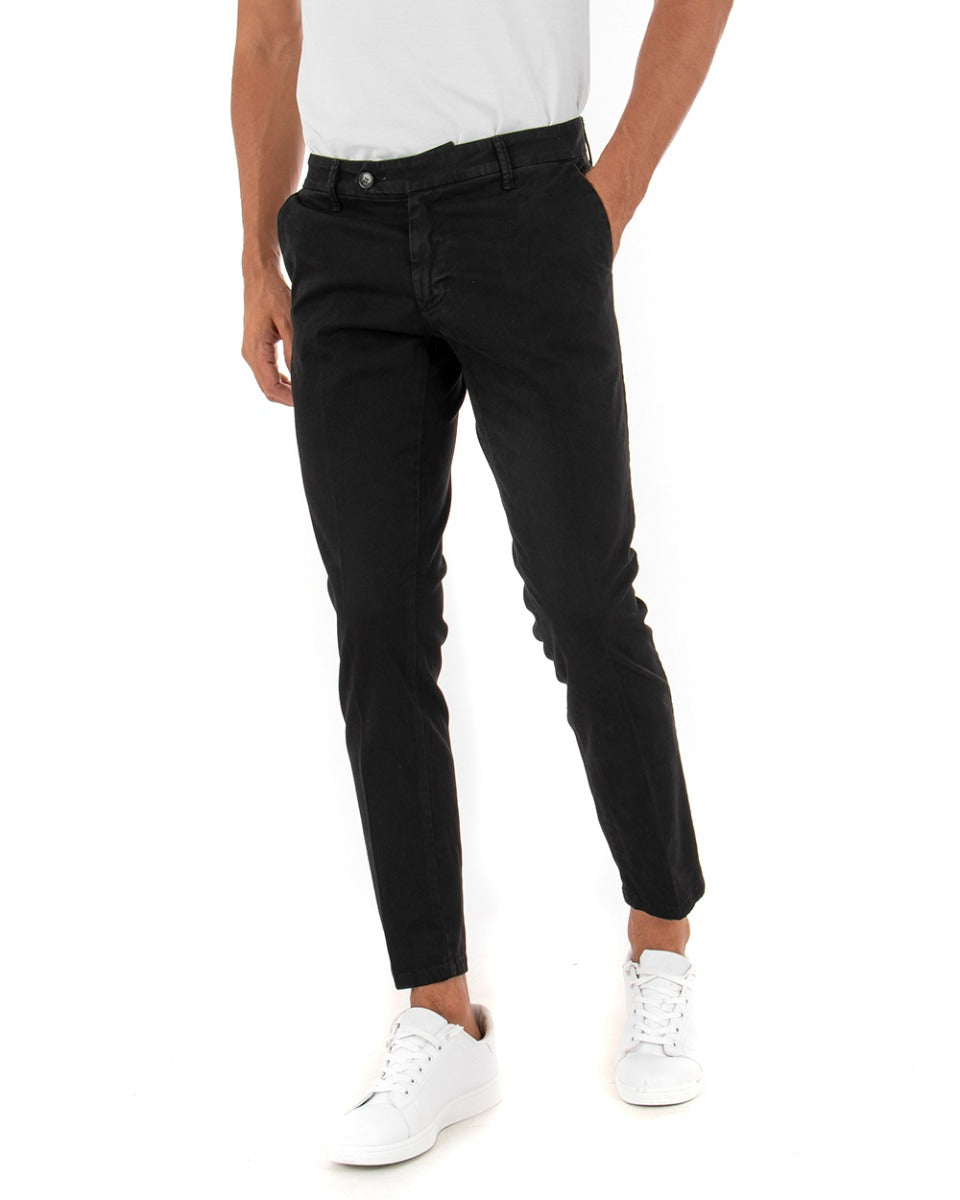 Men's Pants Capri Elongated Button American Pocket Classic Solid Color Black GIOSAL