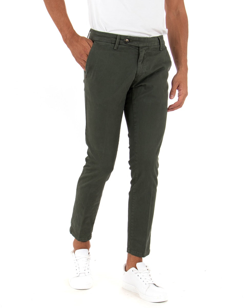 Men's Pants Elongated Button Capri America Pocket Classic Solid Color Military Green GIOSAL