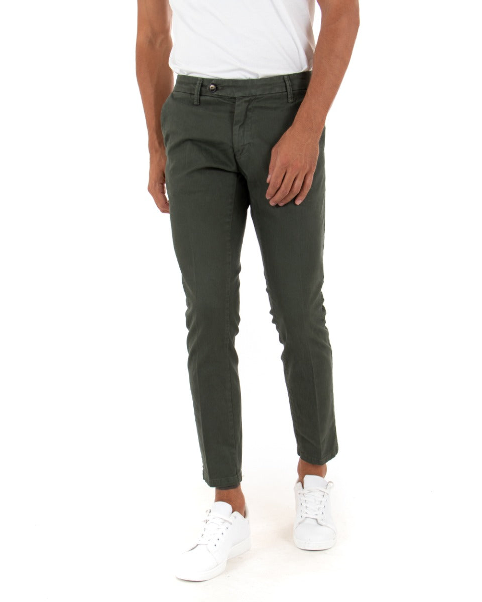 Men's Pants Elongated Button Capri America Pocket Classic Solid Color Military Green GIOSAL