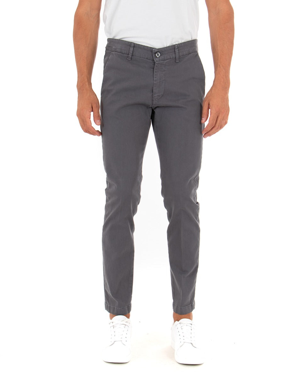 Classic Men's Solid Color Long Casual Trousers Dark Gray Basic GIOSAL