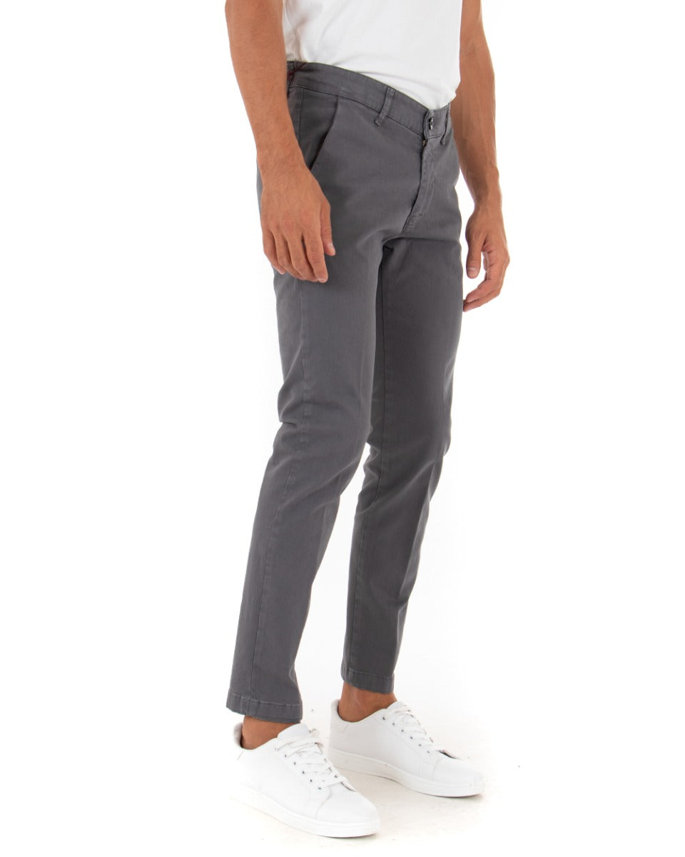 Pantaloni Uomo Tasca America Lungo Classico Slim Grigio Scuro GIOSAL-P5406A