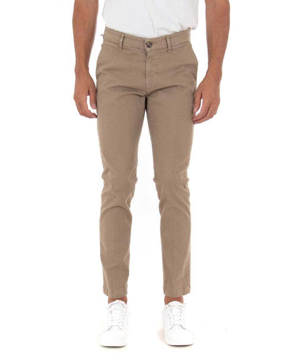 Pantaloni Uomo Tasca America Lungo Classico Slim Beige GIOSAL-P5408A