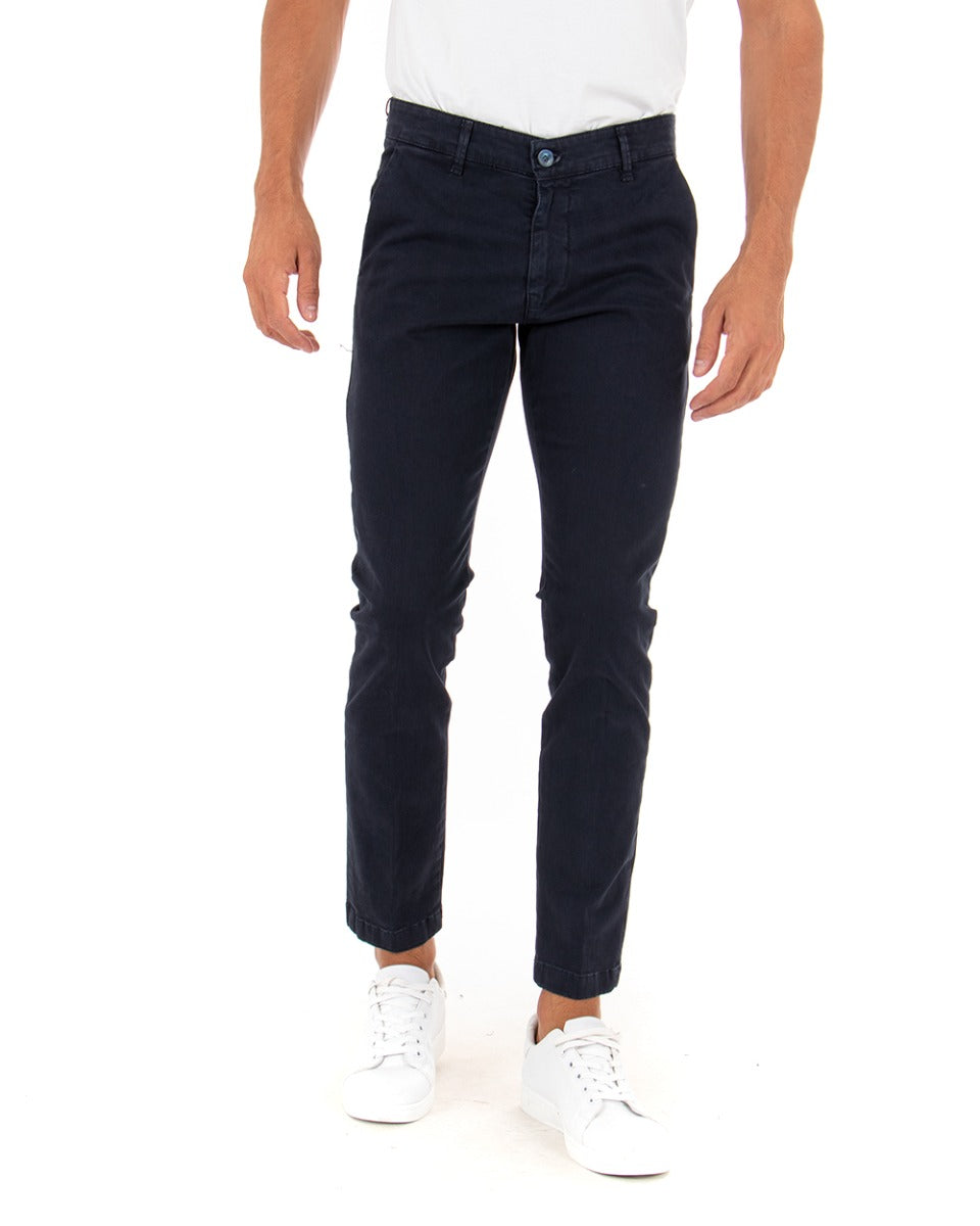 Classic Men's Solid Color Long Casual Trousers Basic Blue GIOSAL