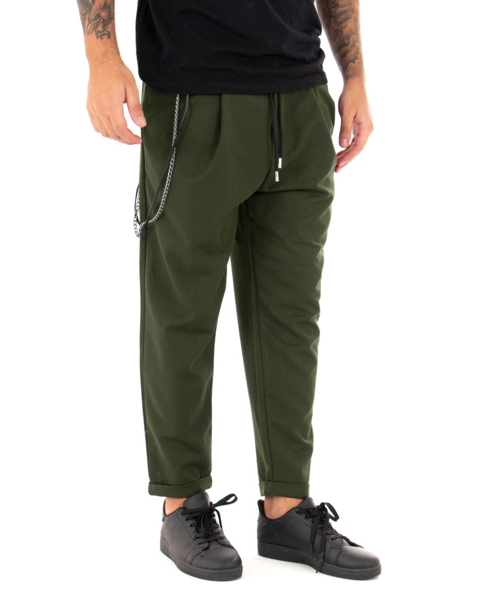 Men's Viscose Long Elastic Trousers Solid Color Green Casual Drawstring GIOSAL-P5412A