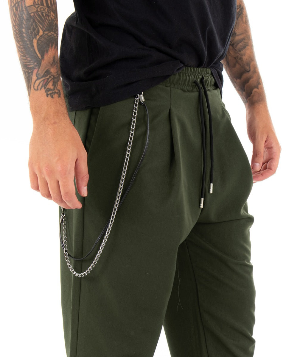 Men's Viscose Long Elastic Trousers Solid Color Green Casual Drawstring GIOSAL-P5412A