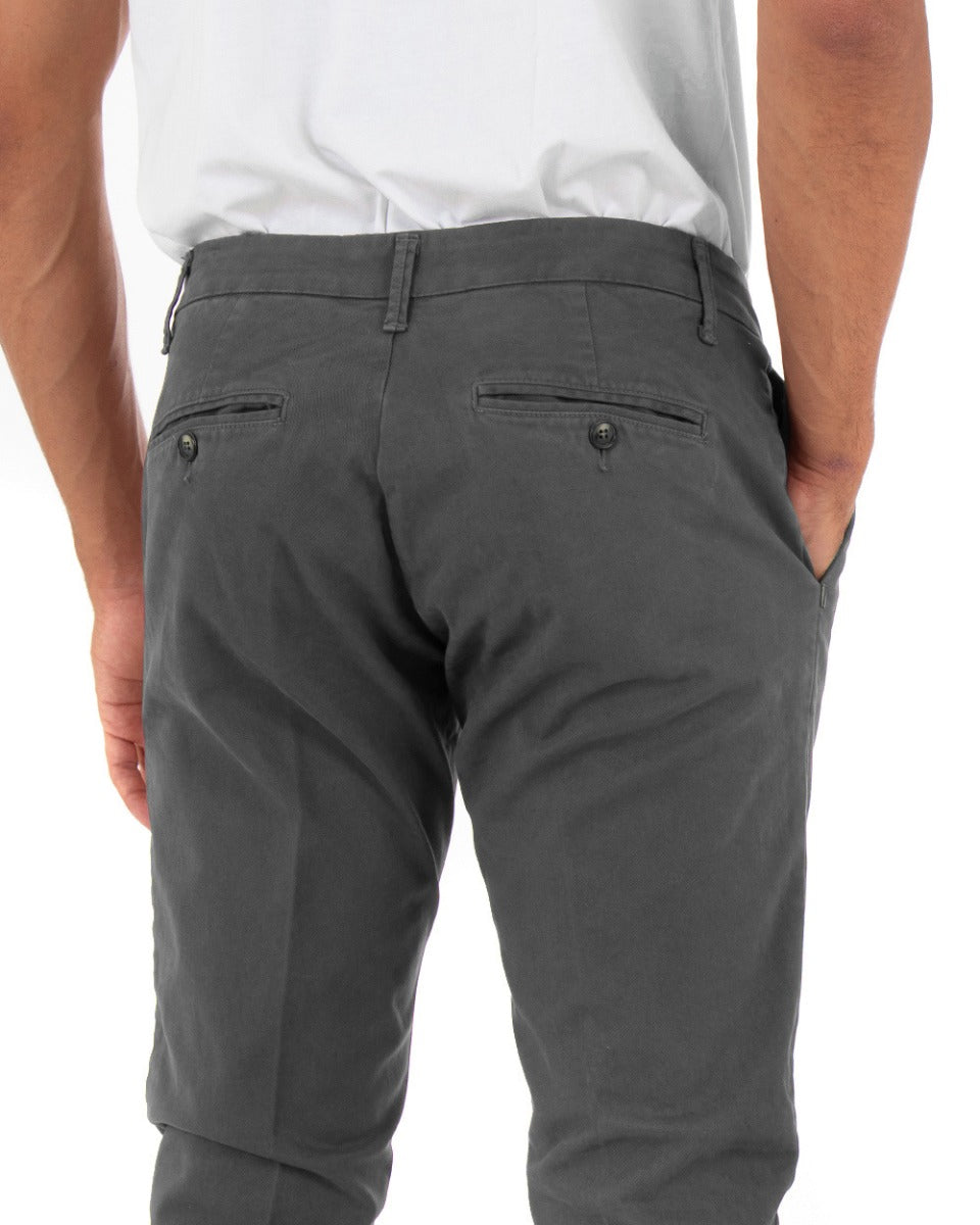 Pantaloni Uomo Cotone Tasca America Abbottonatura Allungata Capri Sartoriale Grigio Scuro GIOSAL-P5442A