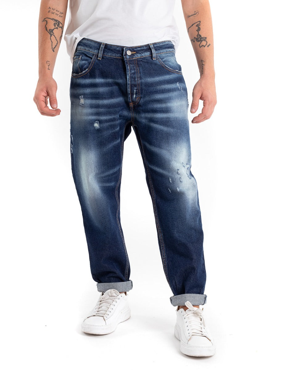 Men's Jeans Trousers Loose Fit Dark Denim With Stone Washed Breaks GIOSAL-P5446A