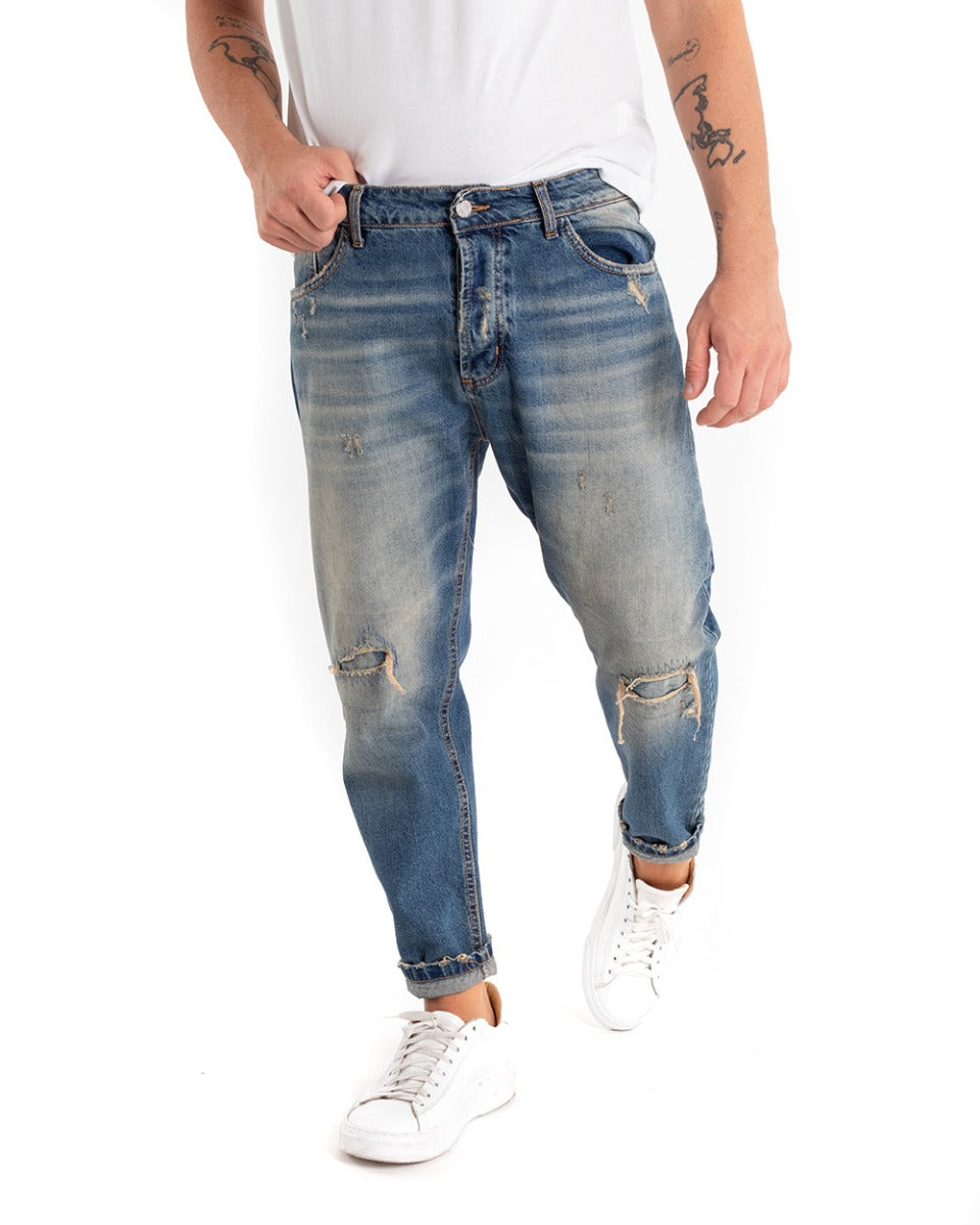 Pantaloni Jeans Uomo Loose Fit Denim Sabbiato Rotture Cinque Tasche GIOSAL-P5447A