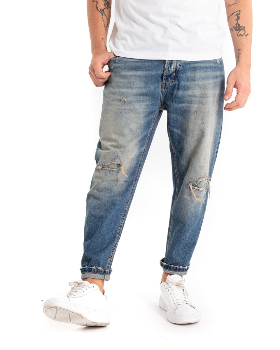 Pantaloni Jeans Uomo Loose Fit Denim Sabbiato Rotture Cinque Tasche GIOSAL-P5447A