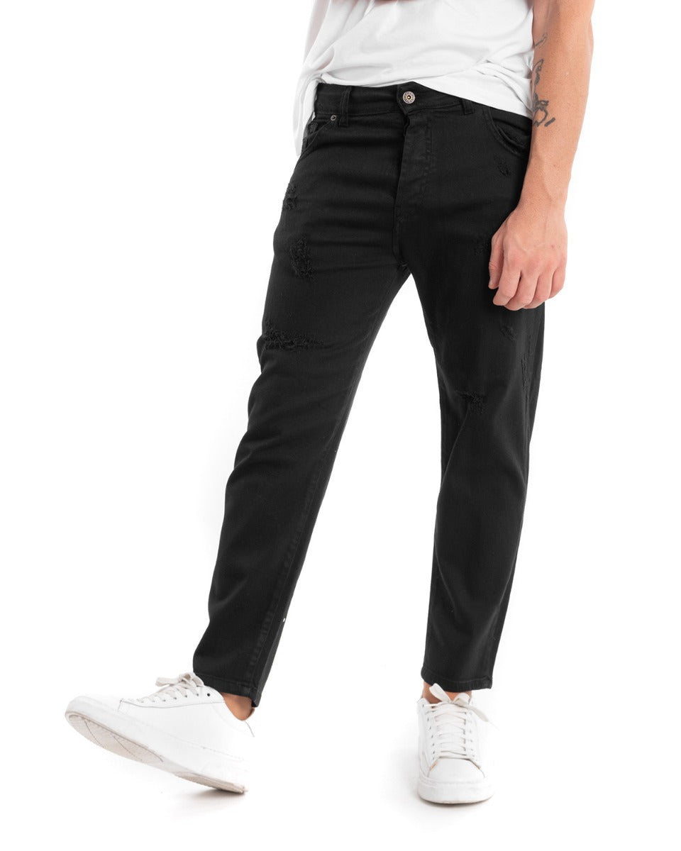 Pantaloni Jeans Con Rotture Uomo Slim Fit Nero Cinque Tasche Casual GIOSAL-P5457A