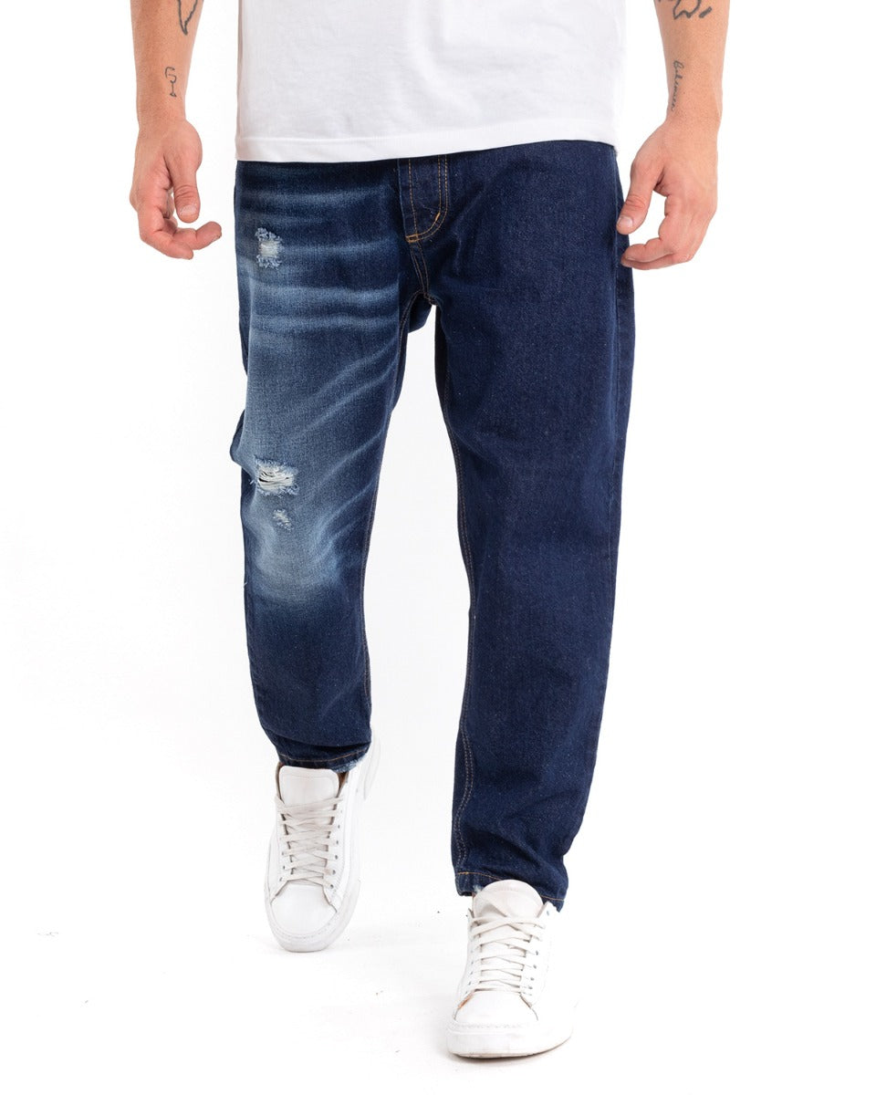 Men's Jeans Trousers Loose Fit Dark Denim Stone Washed Five Pockets GIOSAL-P5473A