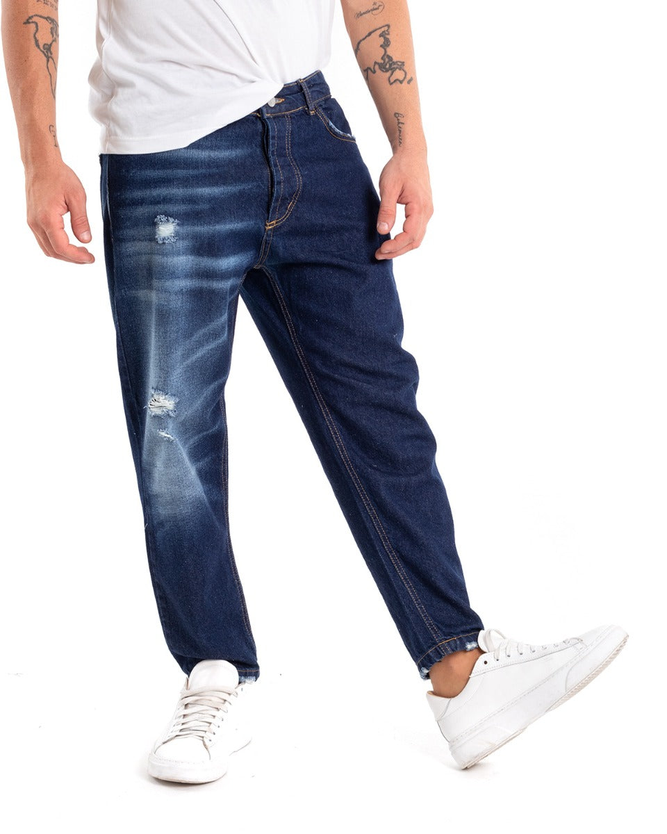 Pantaloni Jeans Uomo Loose Fit Denim Scuro Stone Washed Cinque Tasche GIOSAL-P5473A