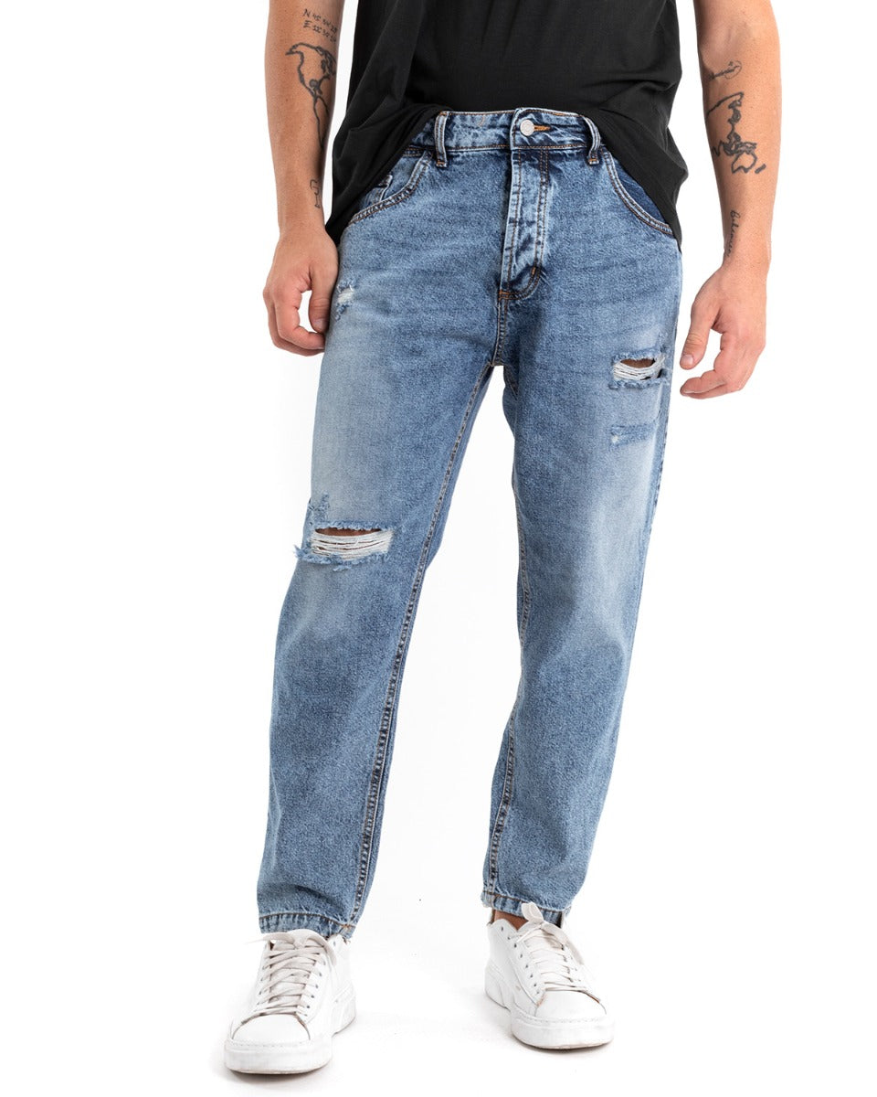 Pantaloni Jeans Uomo Loose Fit Denim Stone Washed Cinque Tasche GIOSAL-P5474A