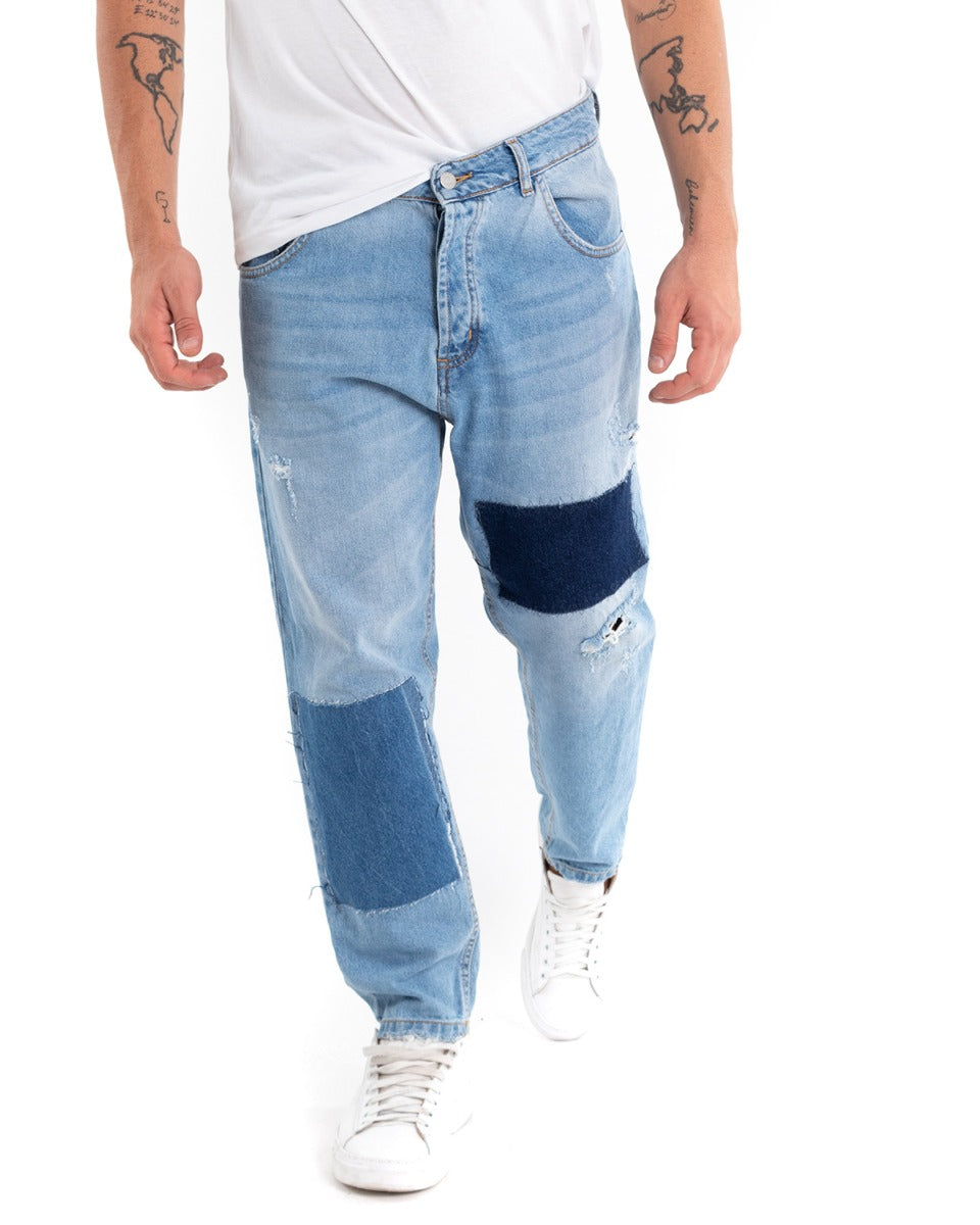 Pantaloni Jeans Uomo Loose Fit Denim Chiaro Cinque Tasche Casual GIOSAL-P5476A