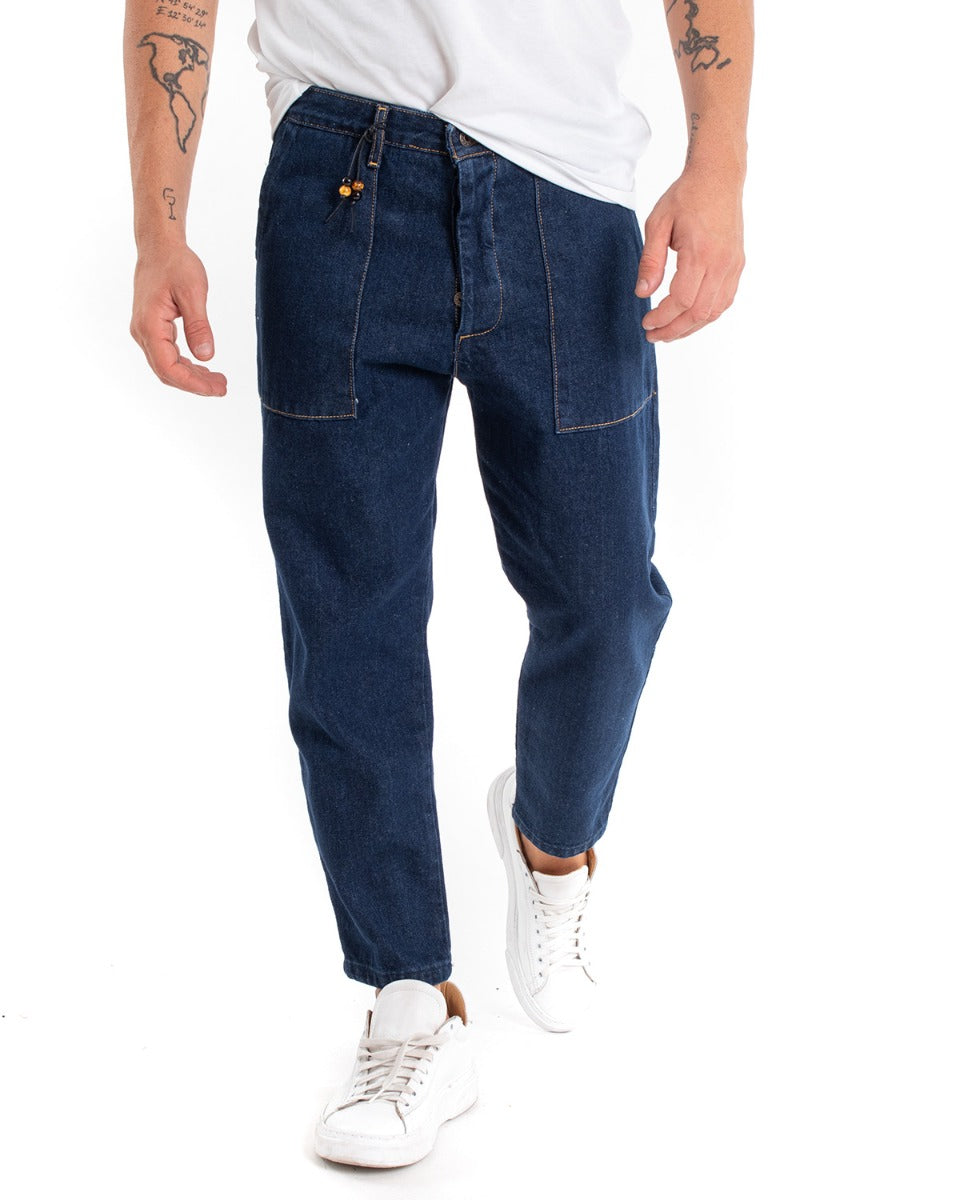 Pantaloni Jeans Uomo Carpenter Denim Scuro Tasca America GIOSAL-P5477A