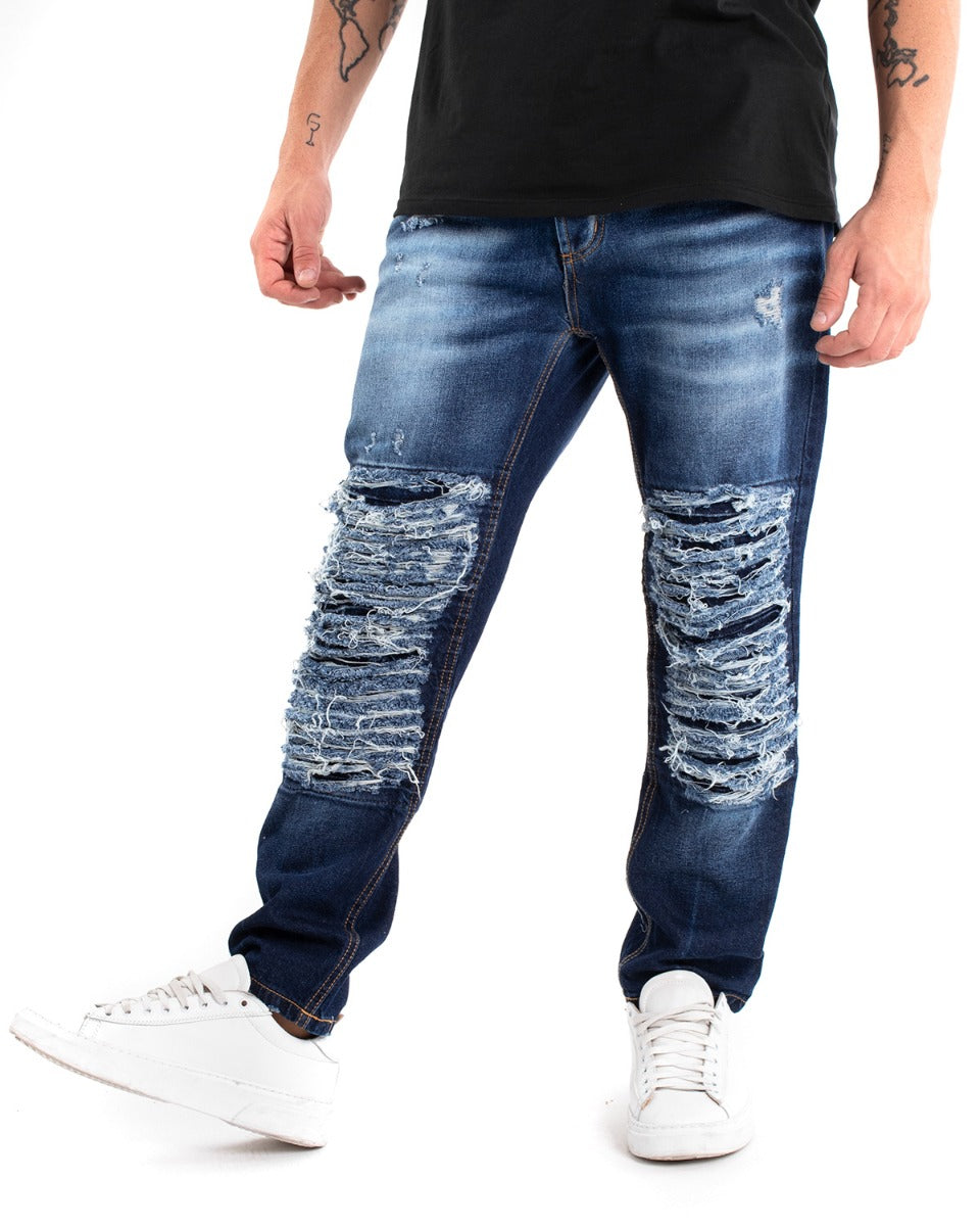 Men's Jeans Trousers Loose Fit Shaded Ripped Dark Denim Five Pockets GIOSAL-P5482A
