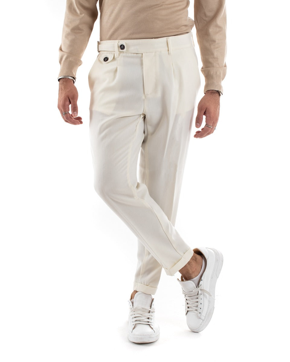 Classic Long Slim Men's Pants Solid Color Cream Elegant GIOSAL