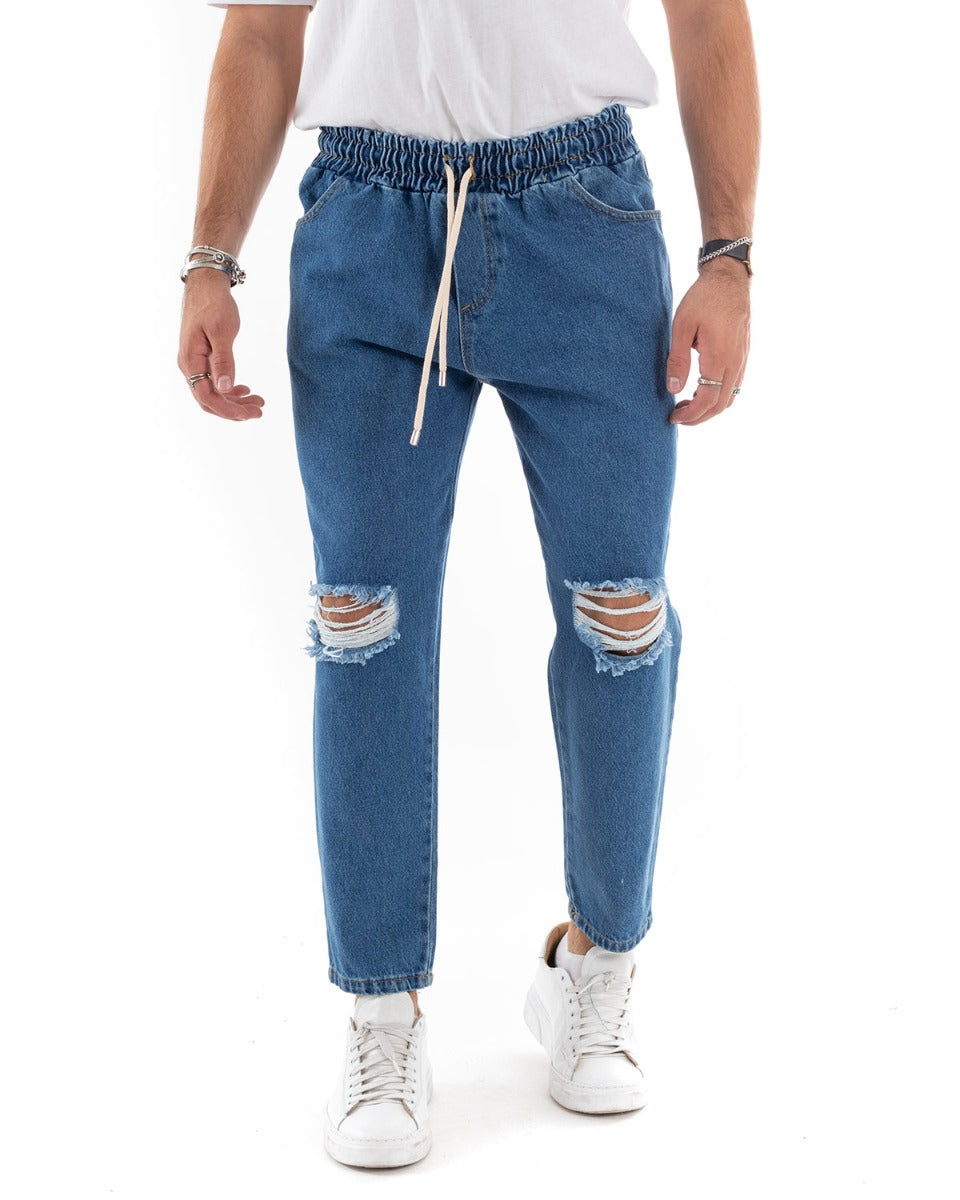 Pantaloni Uomo Jeans Denim Scuro Rotture Loose Fit Coulisse Pantalaccio GIOSAL-P3023A