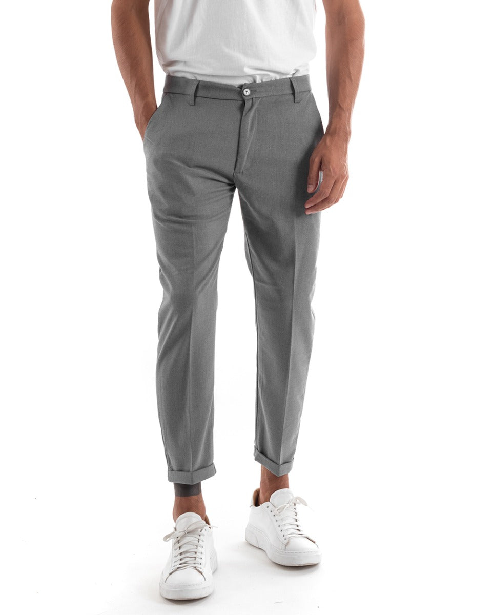 Men's Long Solid Color Gray America Pocket Classic Casual Trousers GIOSAL P5897A