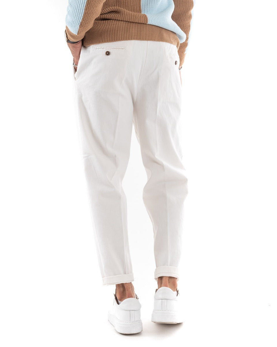 Pantaloni Jeans Uomo Loose Fit Con Pinces Panna Casual GIOSAL-P5533A