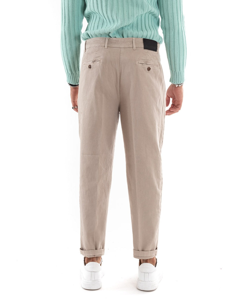 Pantaloni Jeans Uomo Loose Fit Con Pinces Beige Casual GIOSAL-P5535A
