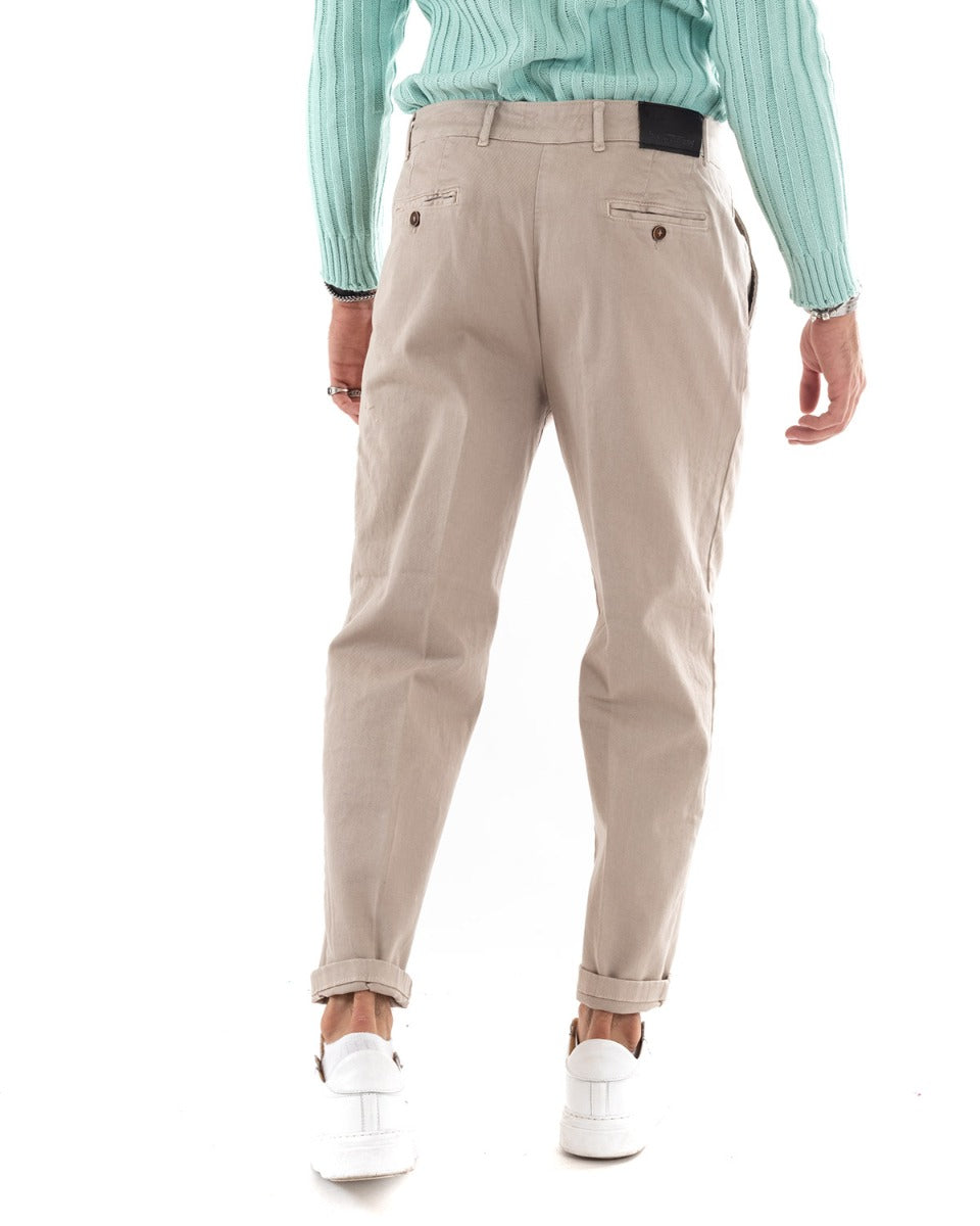 Men's Jeans Trousers Loose Fit With Pleats Beige Casual GIOSAL-P5535A