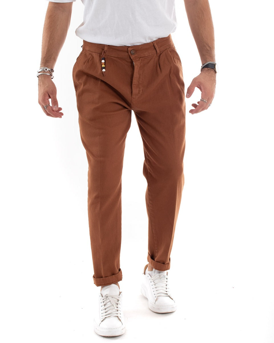 Pantaloni Jeans Uomo Loose Fit Con Pinces Tabacco Casual GIOSAL-P5536A