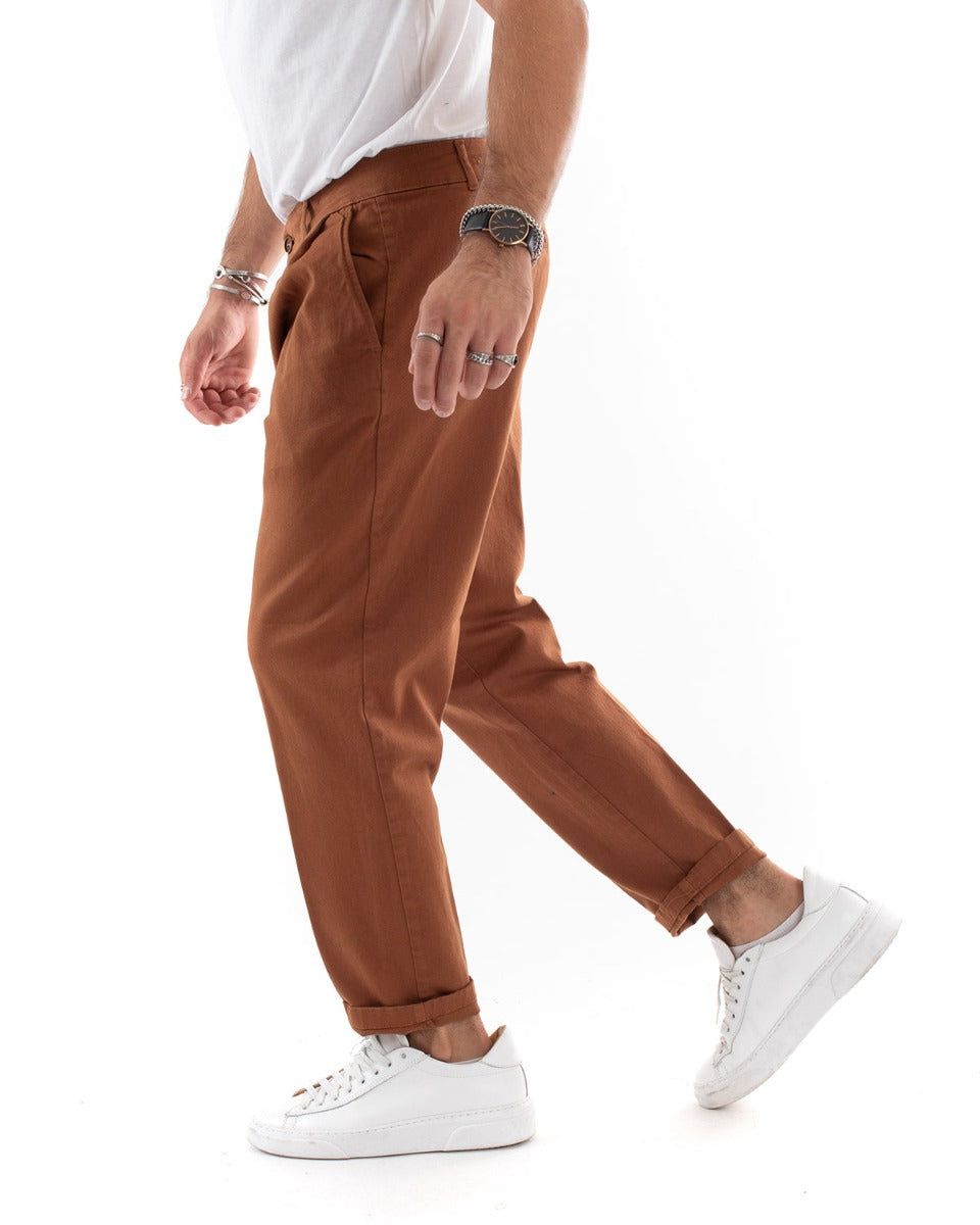 Pantaloni Jeans Uomo Loose Fit Con Pinces Tabacco Casual GIOSAL-P5536A